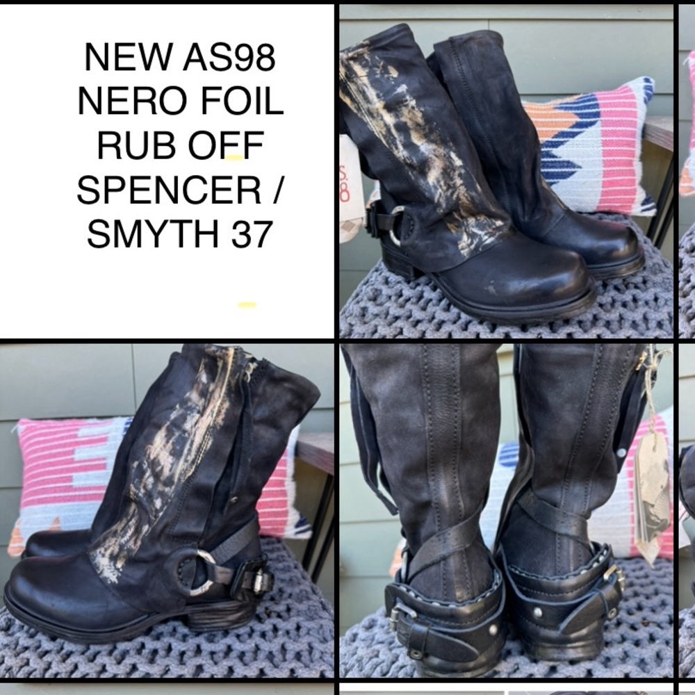NWT 37 AS98 SPENCER/SMYTH MOTO BOOT NERO WITH GOLD FOIL RUB OFF!
